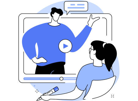 パソコンモニターを見ながらオンライン学習をする女性