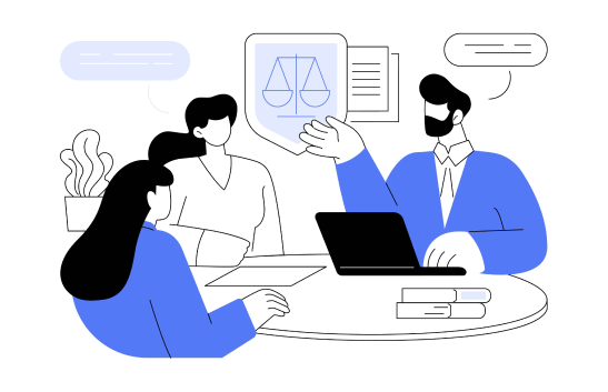 パソコンモニターを見ている男女